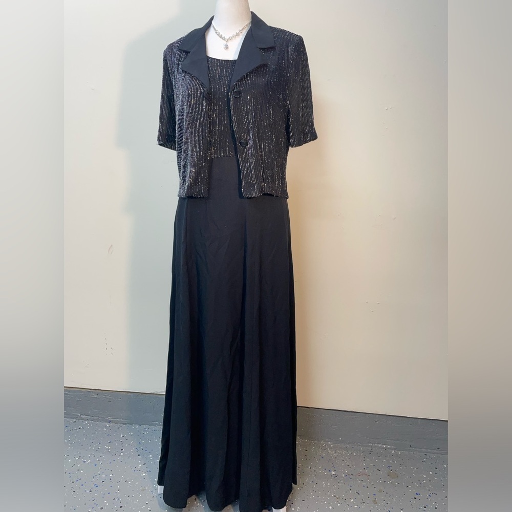 Sharade Nites Vintage 80s 90s Black Sparkle Party Prom Dress w/ Jacket Size 8